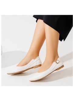 Buy Elegant Leather Flat Ballerina With Lazar Leather Back-WHITE in Egypt