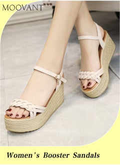 اشتري Women's Comfortable Wedge Sandals with Adjustable Buckle Ankle Strap Peep-toe Espadrille Sandal Braided Knot Platform Sandal Summer Casual Women's Shoes في السعودية