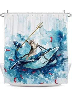 Buy Funny Cat Shower Curtain, Riding Whale Ocean Cute Fun Cool Kids Anime Nautical Beach Theme Sea Wave Beach Fish Hilarious Bathroom 60 x 72 Inch Polyester Fabric Waterproof 12 Pack Hooks in Saudi Arabia