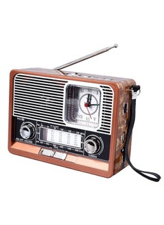 Buy FM AM SW Radio Vintage Portable Multifunctional Radio, with LED Flashlight, Clock, USB Memory Card Music Player Function in Saudi Arabia