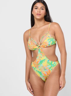 Buy Floral Cut Out Detail Swimsuit in UAE