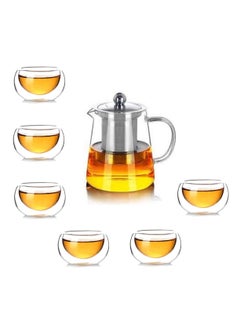 Buy Borosilicate Glass Teapot 950 ML With Double Wall Glass 50 ML pack of 6 in UAE