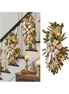 Buy Christmas Stairway Artificial Swag, 24" Christmas Wreaths with LED Light, Xmas Door Pendant Prelit Christmas Garland for Stair Railing Wall Window Xmas Decor (Gold) in UAE