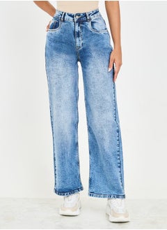 اشتري Acid Wash Straight Fit Ankle Length Denim Jeans في السعودية