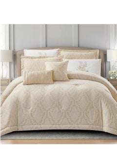 Buy Premium 8-Pcs Hotel Style Comforter Set ,Double Size Stylish Bedding Set Quilted With Brushed Microfiber And Soft Silk Feather Filling, Linen in Saudi Arabia