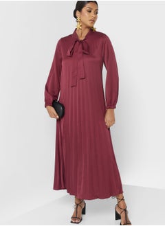 Buy Pleated Dress With Neck Tie in UAE