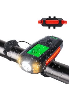 اشتري Bike Speedometer with Bike Horn and Bike Light Set, USB Rechargeable Speedometer for Bike Waterproof Bike Odometer, Cycling Bike Front Light and Tail Light with Horn for All Mountain and Road Bike في الامارات