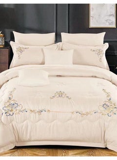 Buy DREAM BELL 8 PC PURE COTTON EMBROIDERY COMFORTER SET CREAM in UAE