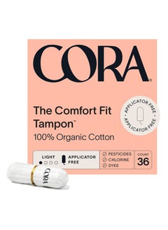 Buy 100% Organic Cotton Nonapplicator Tampons | Ultraabsorbent, Unscented, Natural, Nontoxic, Applicator Free | Ecoconscious (36 Light Tampons) in UAE