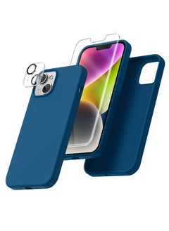 Buy "iPhone 14 Case – [5 in 1 Set] with 2 Pack Screen Protectors + 2 Pack Camera Lens Protectors, Liquid Silicone Full Body Protection, Shockproof Drop Protection, 6.1 Inch (Cosmos Blue)" in UAE