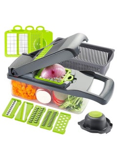 Buy Vegetable Chopper Slicer Dicer - 12-in-1 Fruits Cutter Mandoline Slicer Food Chopper/Cutter with 7 Stainless Steel Blades, Adjustable Slicer & Dicer with Storage Container in UAE