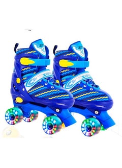 اشتري Double Row Skate Shoes With LED Lights For Kids Beginners Indoor Outdoor 4 Wheel Skates Each Row with 2 Wheels, Adjustable Roller Skates for Boys and Girls Blue Medium Size-35 في السعودية