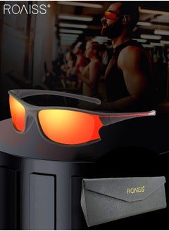 Buy Polarized Sports Sunglasses for Men Women, UV400 Protection Cycling Glasses, Dustproof Cycling Goggles for Baseball Running Fishing Golf, Black and Red in UAE