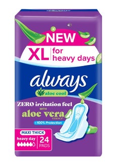 Buy Aloe Vera Maxi Thick Pads With Wings For Heavy Days XL 24 Count in UAE