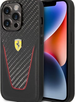Buy CG MOBILE Ferrari Carbon Fiber And Leather Case Aperta Compatible iPhone 15 pro Max with logo (Black) in UAE