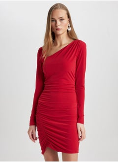 Buy Bodycon Boat Collar Mini Long Sleeve Dress in UAE