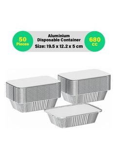 Buy 50-Pcs Disposable Aluminum Food Containers with Lid 680 CC in UAE