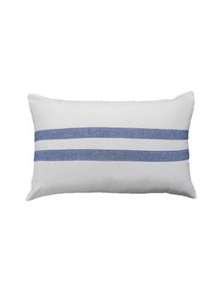 اشتري Cottage Linen Cotton  Yarn Dyed  Cushion 30X50Cm - Printed - Horizantal Two Lines -  White/Blue في السعودية