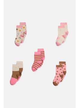 Buy Toddlers Girl 5 Piece Printed Sock, Pink Combo in UAE