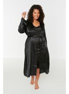 Buy Black Kimono -Satin Nightgown 2-Piece Suit TBBSS22SB00000 in Egypt
