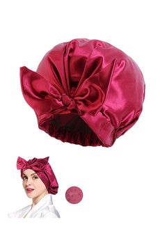 Buy Satin Bonnet Tie Knot Shower Cap, Adjustable Elastic Tie Hair Care Sleep Caps, Hair Cover Bonnet Caps for Sleep Shower (Red) in UAE