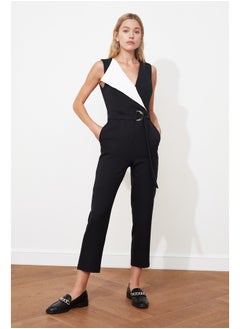 Buy Black and White Color Blocked Maxi Woven Jumpsuit with Lacing Detail TWOSS20TU0019 in Egypt