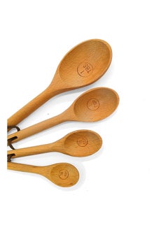 اشتري 4PCS Wooden Beech Measuring Spoons Cups Baking Utensil Set, Engraved Accurate Spoons for Dry and Liquid Ingredients, No Paint Kitchen Cooking Tools Tablespoon في السعودية