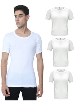 Buy 3 Pack Premium 100% Organic Cotton Super Combed Soft Mens Inner Vest Undershirt Half Sleeve White in UAE