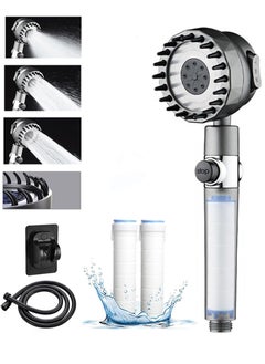 Buy High-Pressure Filtered Shower Head, Multifunctional Massage Shower With 3 Modes And Water Stop Button Rotatable Shower Head, Suitable For Home And Gym Use (Free 3 Filter Elements, Holder And Hose) in Saudi Arabia