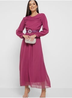 Buy Ruched Detail Belted Dress in Saudi Arabia