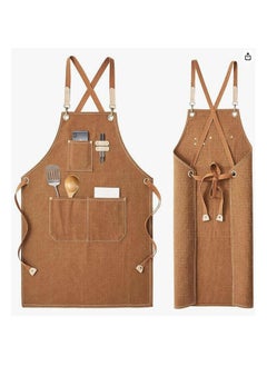 Buy Chef Apron, Waterdrop Resistant Cotton Canvas Cross Back Adjustable Apron, M-XXL in UAE