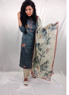 Buy PRIYA'S PANACHE Blue Muslin Fabric Kurta Pant Dupatta Set - Designer Festival Traditional Ethnic Indian Partywear For Women in UAE