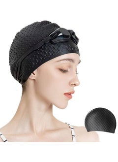 Buy Swimming Cap for Women and Men, Ergonomic Design Durable, Silicone Swim Cap-Comfortable Bathing Cap Ideal for Curly Short Medium Long Hair Black in Saudi Arabia