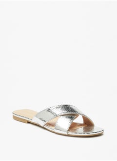 Buy Textured Cross Strap Slide Sandals in Saudi Arabia