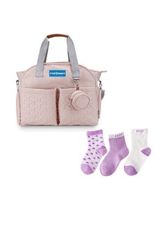 اشتري Pack Of 2 Diaper Portable Bag With 3 Pair Kids Socks Printed - Pink في الامارات