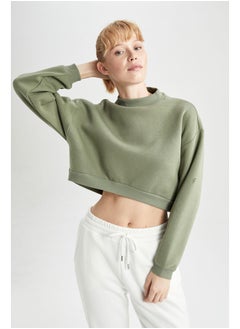 اشتري Woman Cropped Fit Crew Neck Long Sleeve Knitted Sweat Shirt في مصر