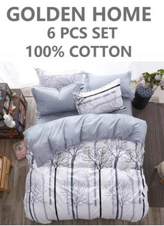 اشتري 6-Piece Single Size Cotton Printed Combination Duvet Cover Set Includes 1xFitted Bedsheet 120x200+30cm, 1xDuvet/Bed Cover 160x210 cm, 2xPillowcase 55x80cm, 2xCushion Case 45x70cm Multicolour في الامارات