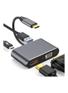 Buy Type C To HDMI 4K VGA USB3.0 Audio Video Converter Charging Port Hub Grey in UAE