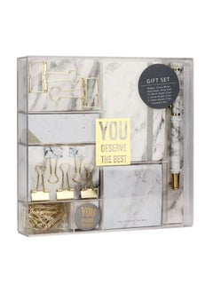 Buy Marble Grey Stationery Kit Gift Set ​Sticky Note Pad Fountain Pen Mini Notebook Badge Paper Binder Clips Pink Office Supplies Desktop Accessories in Saudi Arabia