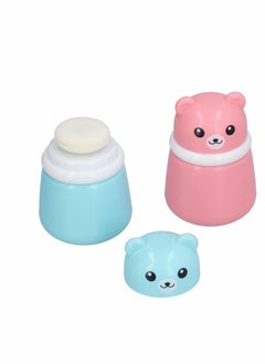 Buy Cartoon Bear Powder Puff Box, 2 Pcs Convenient No Irritation Durable Fine Powder Portable Cartoon Powder Puff Case for Home Travel (Blue + Pink) in UAE