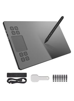 اشتري A50 Graphics Drawing Tablet 10 x 6 Inch Large Active Area 8 Express Keys & Gesture Touch-Pad 8192 Levels Pressure Art Graphics Tablet with Battery-free Stylus 8 Pen Nibs في الامارات