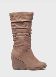 Buy Pointed Toe Mid Heel Knee Boots in UAE