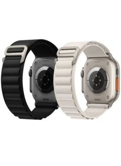 اشتري 2Pack لسوار Apple Watch Alpine Loop Band 49 ملم/45 ملم/44 ملم من النايلون المنسوج الحزام الرياضي لساعة Apple Watch Series 8/Ultra/7/SE/6/5/4/3/2/8 أبيض/أسود في الامارات