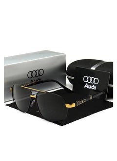 اشتري New Audi High Quality Sunglasses Men's Polarized Sunglasses Protects You from UV Rays Metal Black Frame Black Gold في السعودية