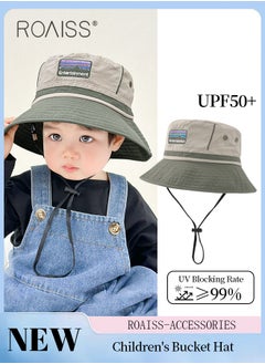 اشتري Children's Bucket Hat, Embroidered Sun Protection Hat with Adjustable Shoulder Straps, Wide Brim Sun Protection Bucket Hat, Suitable for Outdoor Sports Summer Beach Party في الامارات