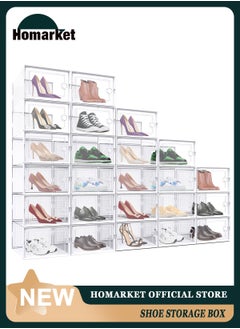 Buy Large Shoe Storage Box, Clear Plastic Stackable Shoe Organizer for Closet, Space Saving Foldable Shoe Rack Sneaker Containers Bins Holders (White) in UAE