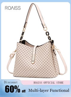 Buy PU Leather Handbag Large Capacity Shoulder Bag for Women Beige in UAE