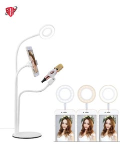 اشتري Universal Cell Phone Holder Bracket Selfie Ring Light with Microphone Clip & 3-Color Light Adjustment, for Studio Recording, Live Broadcast, Live Show, KTV, etc.(White) في الامارات