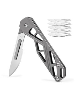 اشتري Small Pocket Knife for Men, Folding Scalpel Knife, EDC Utility Knife, Slim Razor Knife With 10 pcs # 24 Replaceable Edge Blades, Tactical Knives for Outdoor Camping Skinning Hunting في الامارات