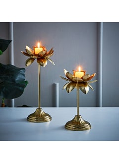 Buy Kyra 2-Piece Metal Lotus Tealight Candle Holder Stand Set 18 x 38 x 18 cm in UAE